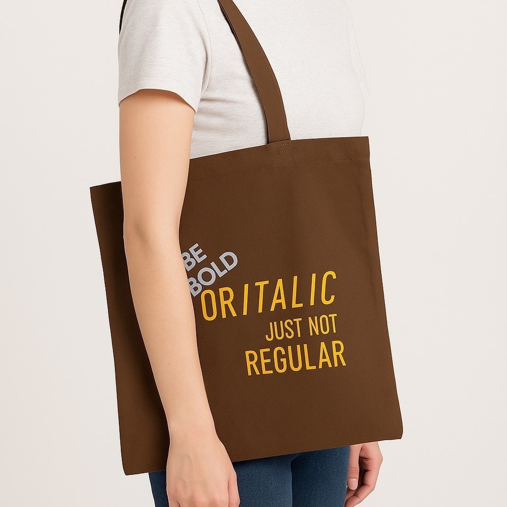 Chic Brown Tote with Bold Typography